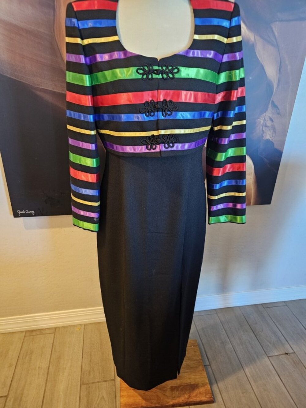 Maggy London 1980s 2 Piece Midi Dress & Jacket Colorful Women's Size 12